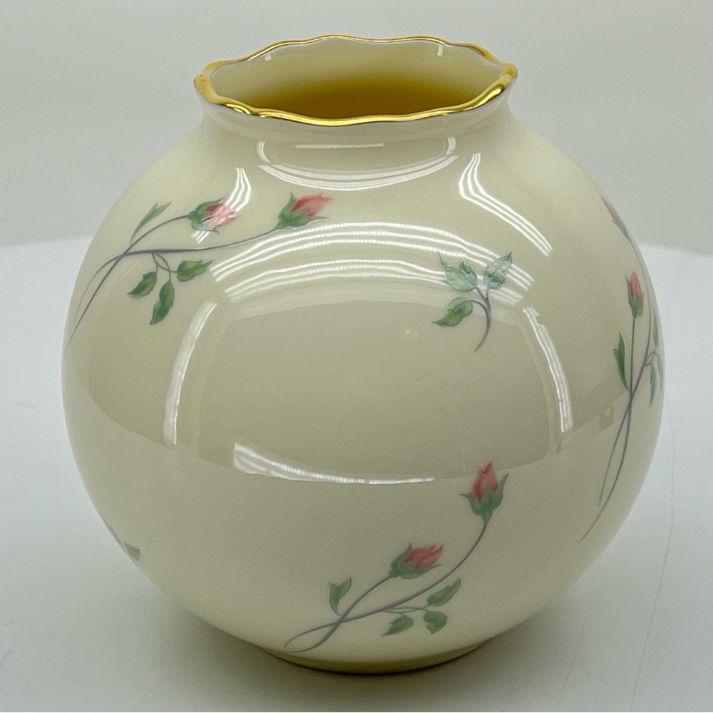 Lenox Rose Manor Vase Ceramic 24K Gold Trim Hand Painted Globe Round Cottage - Picture 7 of 12